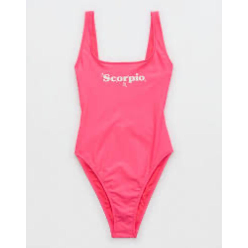 Aerie Astrology Scorpio Babewatch Cheekiest‎ Pink One Piece Swimsuit Size Small